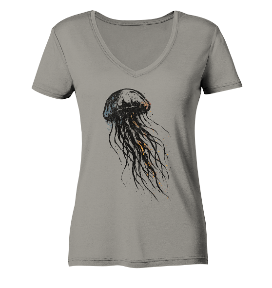 Street Art Qualle - Damen Bio V-Neck Shirt - Kiebitzdelle