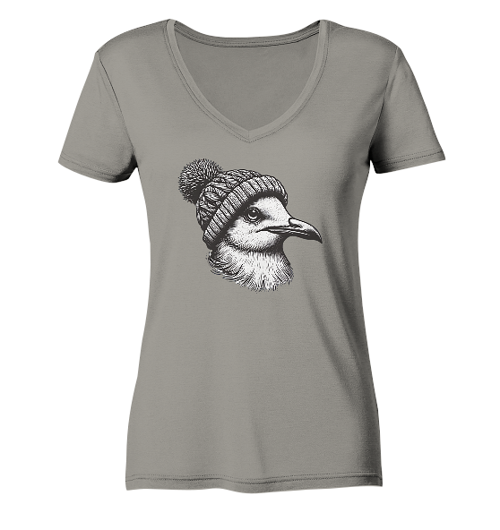 Coole Möwe mit Pudelmütze - Damen Bio V-Neck Shirt