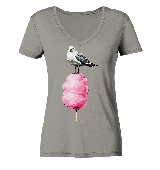 Möwe auf Zuckerwatte - Damen Bio V-Neck Shirt