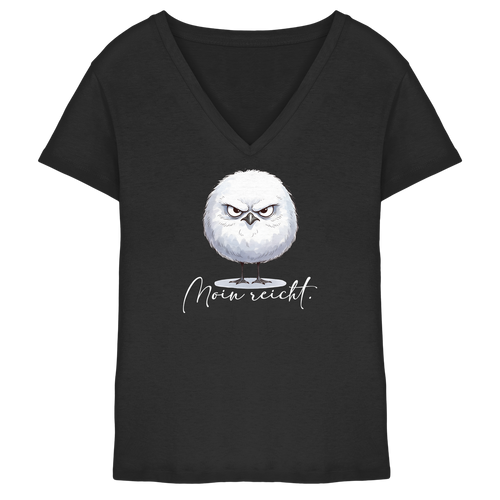 Moin reicht - Grimmige runde Möwe - Ladies V-Neck Shirt in Black - Studio Ansicht - Kiebitzdelle
