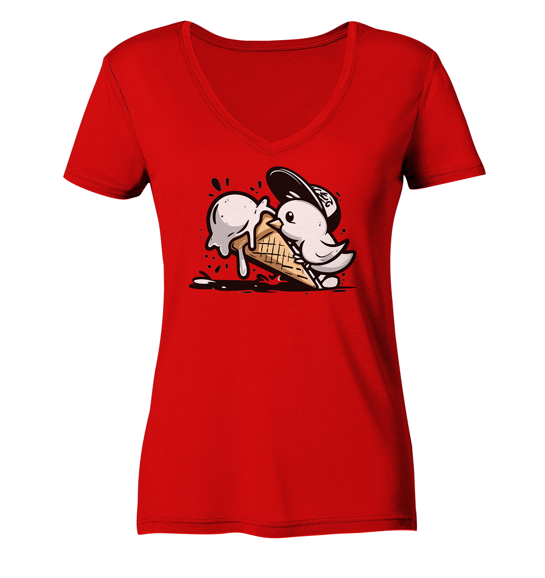 Möwe Küken mit Eis Street Art - Damen Bio V-Neck Shirt - Kiebitzdelle