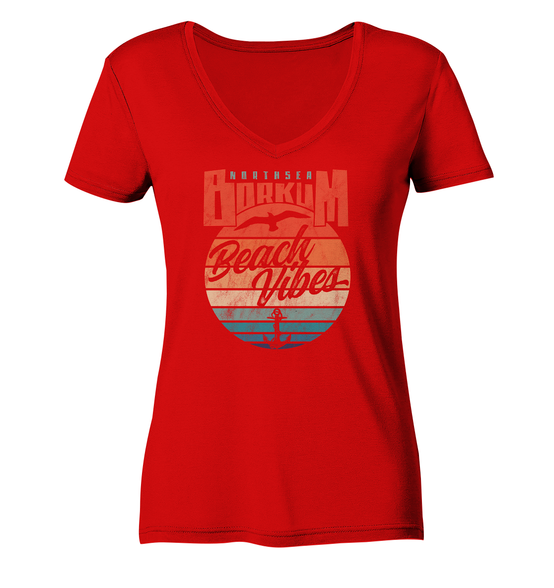 Borkum Beach Vibes - Damen Bio V-Neck Shirt - Kiebitzdelle
