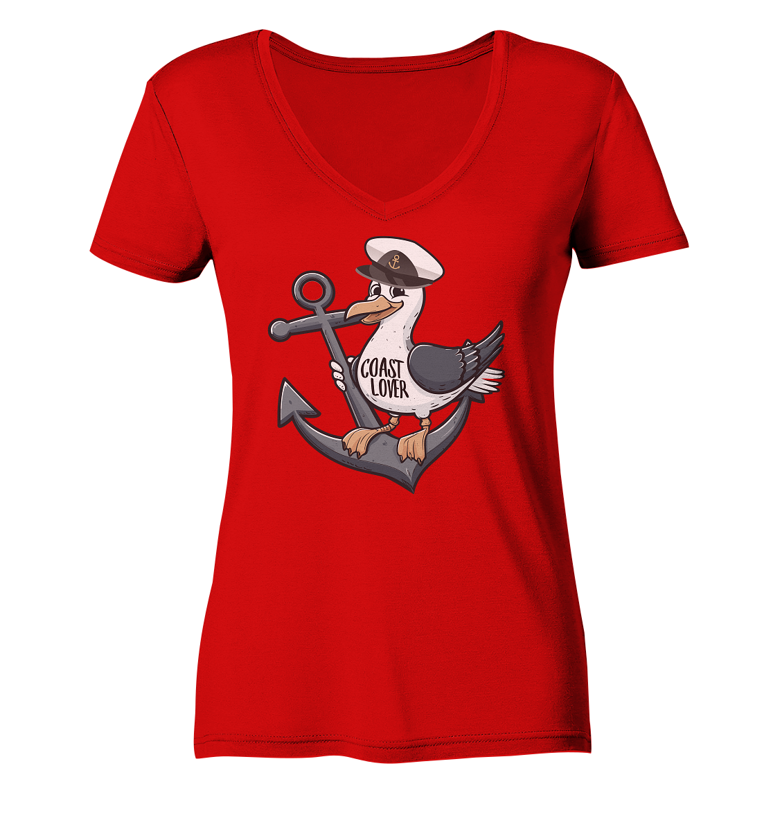 Coast Lover Möwe Kapitän - Damen Bio V-Neck Shirt - Kiebitzdelle