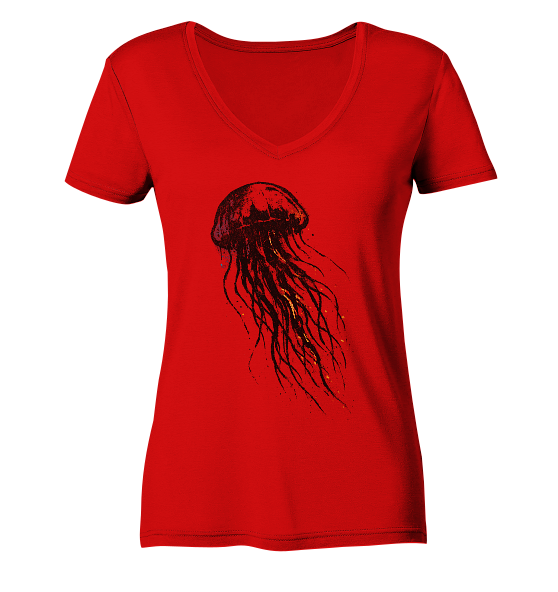 Street Art Qualle - Damen Bio V-Neck Shirt - Kiebitzdelle