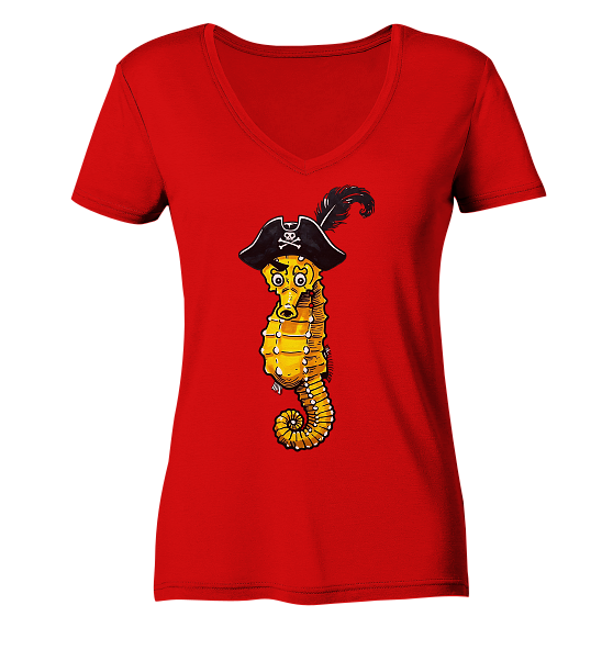 Seepferdchen Seeräuber Pirat - Damen Bio V-Neck Shirt - Kiebitzdelle