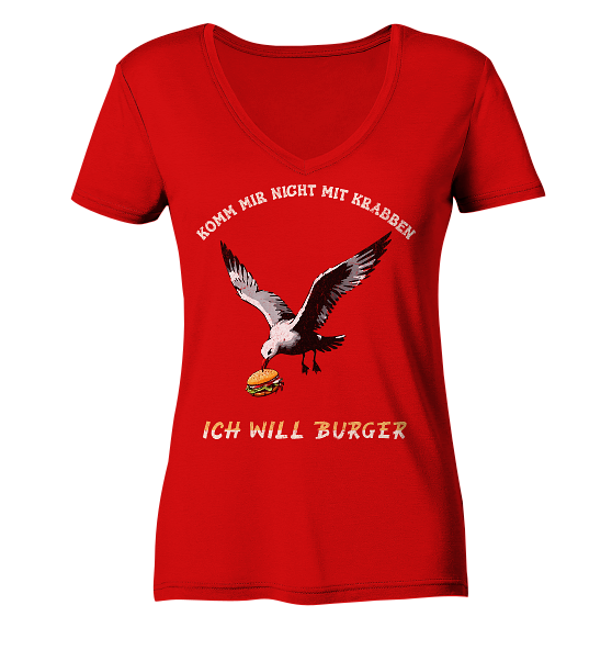 Freche Möwe will Burger statt Krabben - Damen Bio V-Neck Shirt
