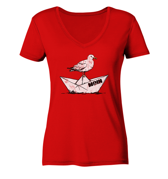 Papierschiff Möwe Moin - Damen Bio V-Neck Shirt - Kiebitzdelle