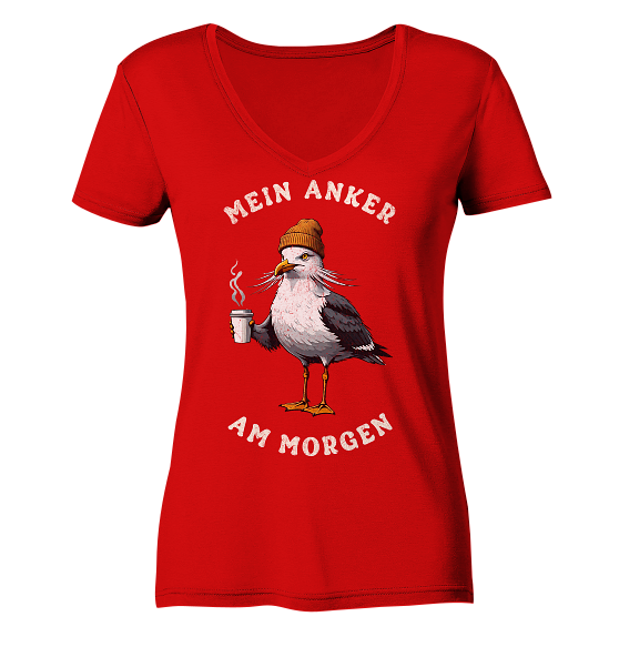 Mein Anker am Morgen Kaffee Möwe - Damen Bio V-Neck Shirt - Kiebitzdelle