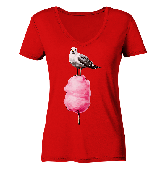 Möwe auf Zuckerwatte - Damen Bio V-Neck Shirt
