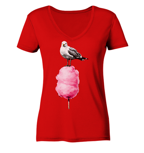 Möwe auf Zuckerwatte - Damen Bio V-Neck Shirt - Kiebitzdelle
