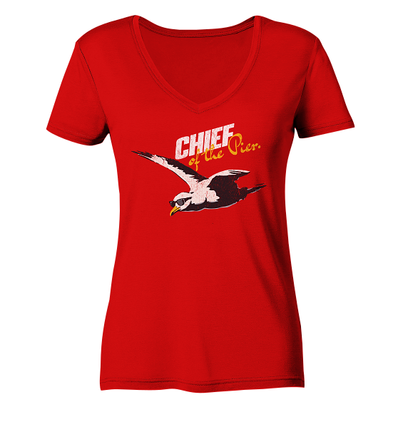 Chief of the Pier Chef Möwe mit Sonnenbrille - Damen Bio V-Neck Shirt - Kiebitzdelle