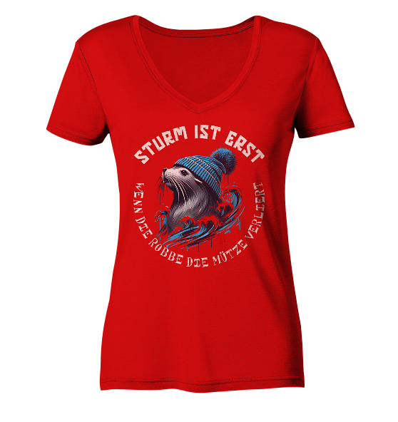 Sturm ist erst wenn die Robbe die Mütze verliert - Damen Bio V-Neck Shirt - Kiebitzdelle