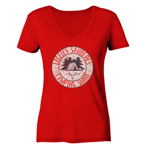 Letztes sauberes Camping Shirt - Damen Bio V-Neck Shirt - Kiebitzdelle