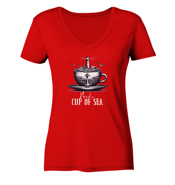Need a cup of sea - Damen Bio V-Neck Shirt - Kiebitzdelle