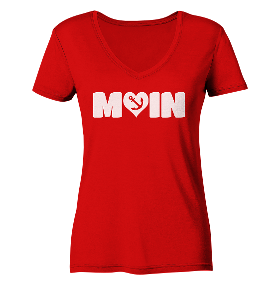 Moin Spruch mit Herz Anker - Damen Bio V-Neck Shirt