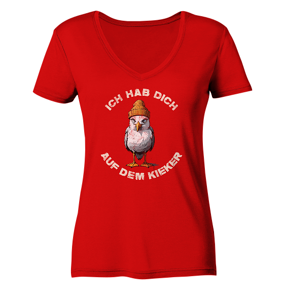 Ich hab Dich auf dem Kieker Möwe Spruch - Damen Bio V-Neck Shirt - Kiebitzdelle