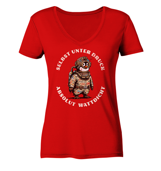 Wattdicht Pinguin Taucher mit lustigem Spruch - Damen Bio V-Neck Shirt - Kiebitzdelle