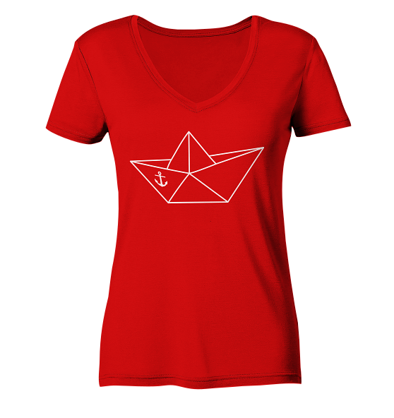Papierschiff Papierboot Origami - Damen Bio V-Neck Shirt - Kiebitzdelle