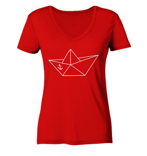 Papierschiff Papierboot Origami - Damen Bio V-Neck Shirt - Kiebitzdelle