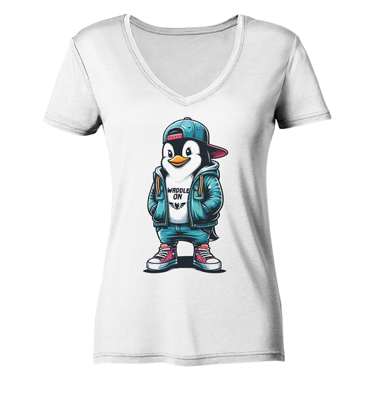 Hipster Pinguin Waddle On - Damen Bio V-Neck Shirt