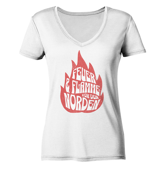 Feuer und Flamme für den Norden - Damen Bio V-Neck Shirt