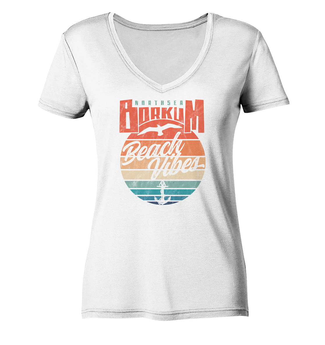 Borkum Beach Vibes - Damen Bio V-Neck Shirt - Kiebitzdelle