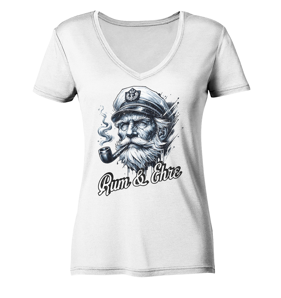 Rum und Ehre Kapitän - Damen Bio V-Neck Shirt - Kiebitzdelle