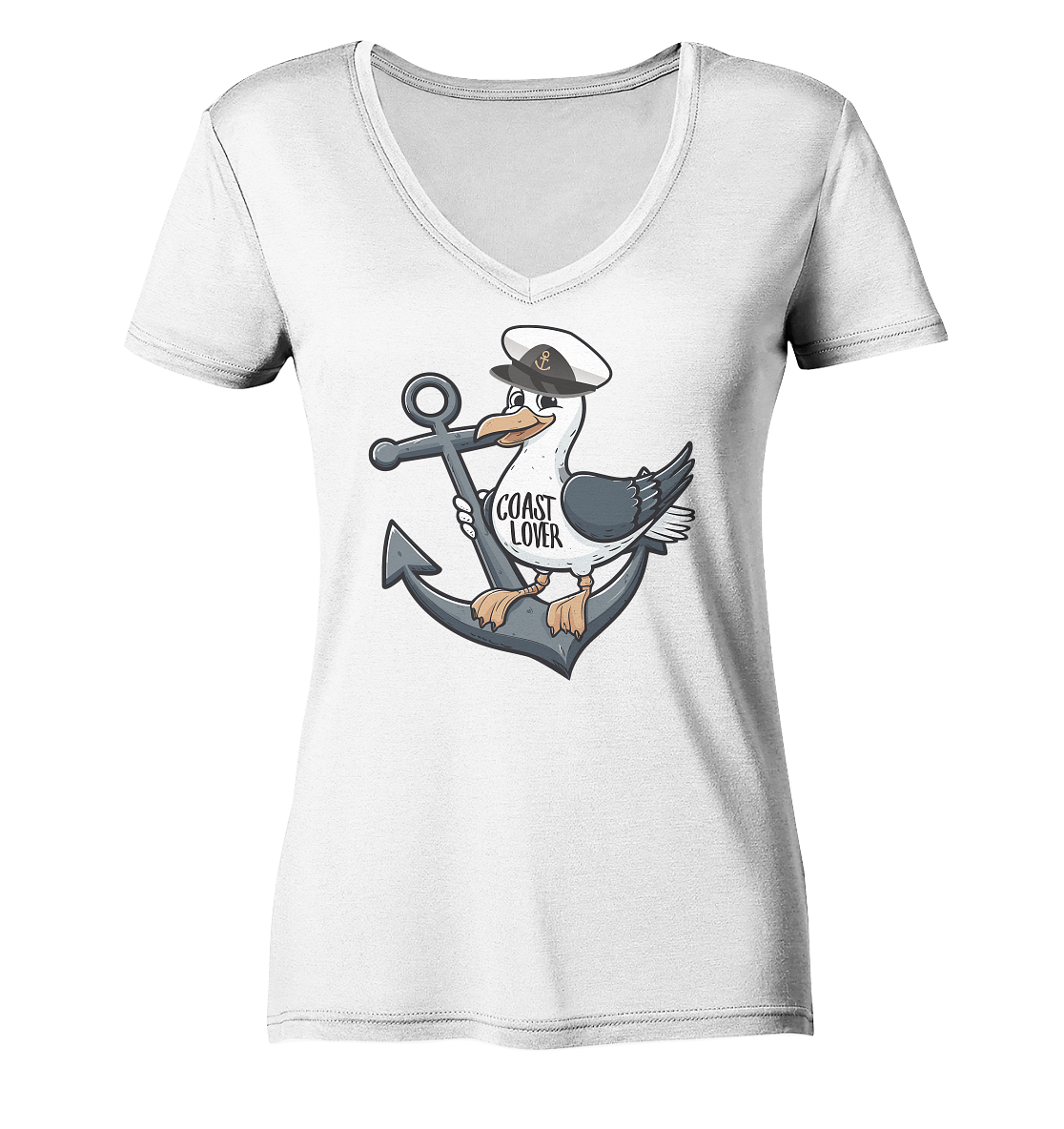Coast Lover Möwe Kapitän - Damen Bio V-Neck Shirt - Kiebitzdelle