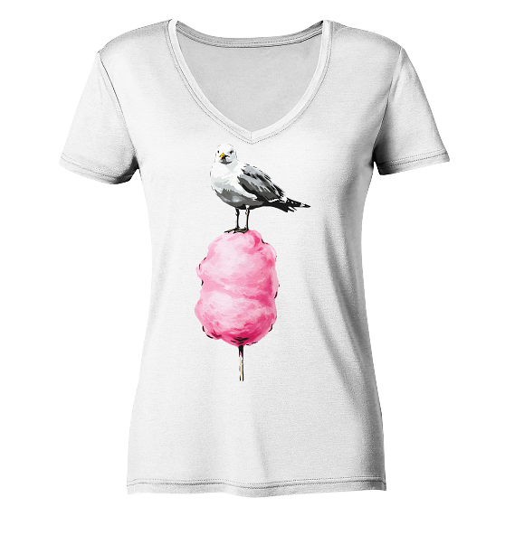 Möwe auf Zuckerwatte - Damen Bio V-Neck Shirt