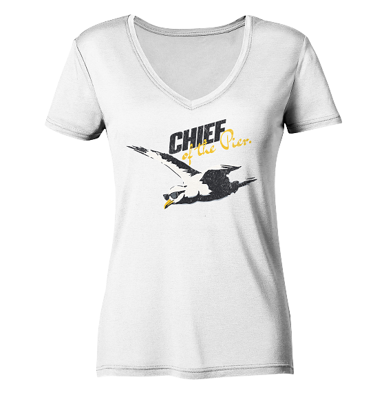 Chief of the Pier Chef Möwe mit Sonnenbrille - Damen Bio V-Neck Shirt - Kiebitzdelle