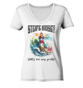Steife Brise gibt’s bei uns gratis Leuchtturm Spruch - Damen Bio V-Neck Shirt - Kiebitzdelle