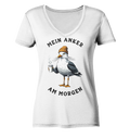 Mein Anker am Morgen Kaffee Möwe - Damen Bio V-Neck Shirt - Kiebitzdelle