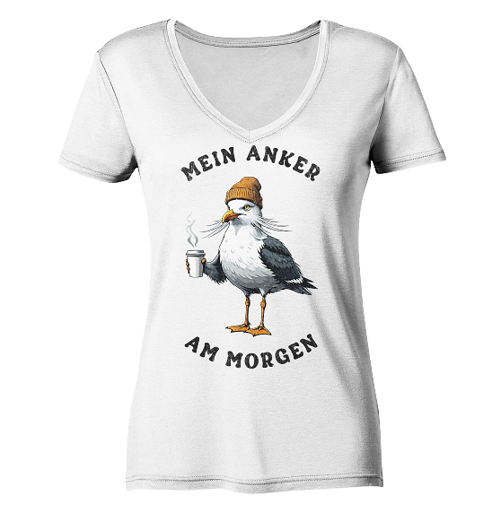Mein Anker am Morgen Kaffee Möwe - Damen Bio V-Neck Shirt - Kiebitzdelle