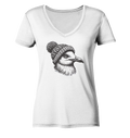 Coole Möwe mit Pudelmütze - Damen Bio V-Neck Shirt - Kiebitzdelle