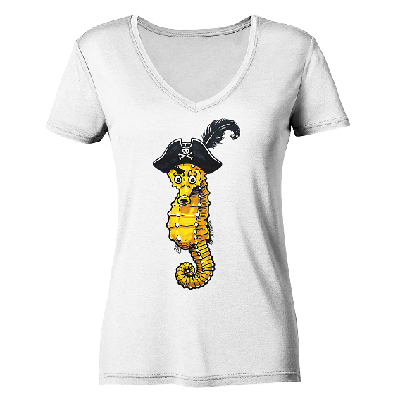 Seepferdchen Seeräuber Pirat - Damen Bio V-Neck Shirt - Kiebitzdelle
