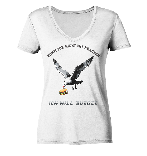 Freche Möwe will Burger statt Krabben - Damen Bio V-Neck Shirt - Kiebitzdelle