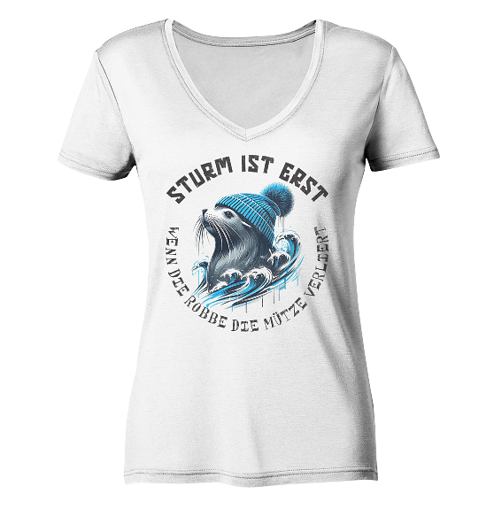 Sturm ist erst wenn die Robbe die Mütze verliert - Damen Bio V-Neck Shirt - Kiebitzdelle