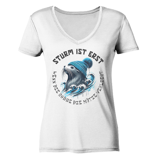 Sturm ist erst wenn die Robbe die Mütze verliert - Damen Bio V-Neck Shirt