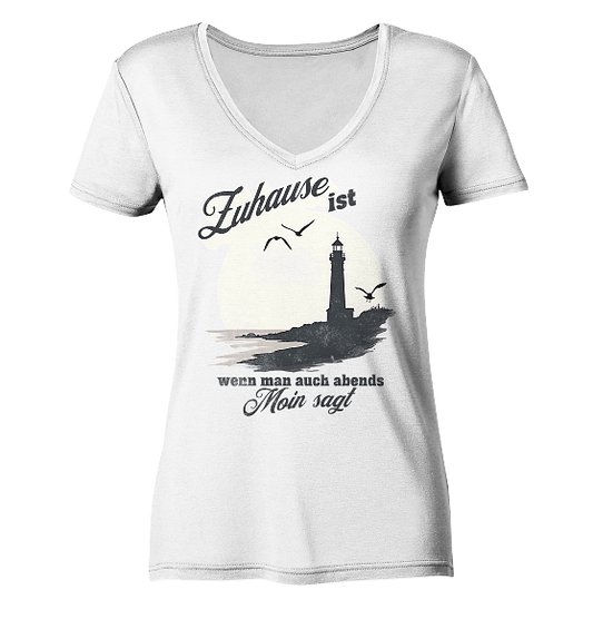 Moin Spruch Zuhause - Damen Bio V-Neck Shirt