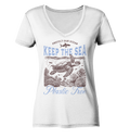 Keep the Sea Plastic Free Umweltschutz Spruch - Damen Bio V-Neck Shirt - Kiebitzdelle