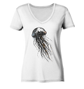 Street Art Qualle - Damen Bio V-Neck Shirt - Kiebitzdelle