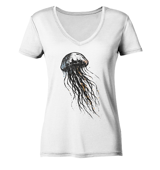 Street Art Qualle - Damen Bio V-Neck Shirt - Kiebitzdelle