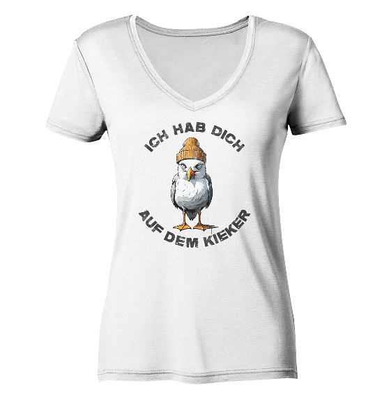 Ich hab Dich auf dem Kieker Möwe Spruch - Damen Bio V-Neck Shirt - Kiebitzdelle