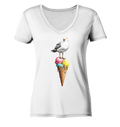 Eisdieb Freche Möwe mit Eiscreme - Damen Bio V-Neck Shirt - Kiebitzdelle
