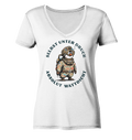 Wattdicht Pinguin Taucher mit lustigem Spruch - Damen Bio V-Neck Shirt - Kiebitzdelle