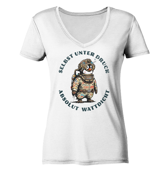 Wattdicht Pinguin Taucher mit lustigem Spruch - Damen Bio V-Neck Shirt - Kiebitzdelle