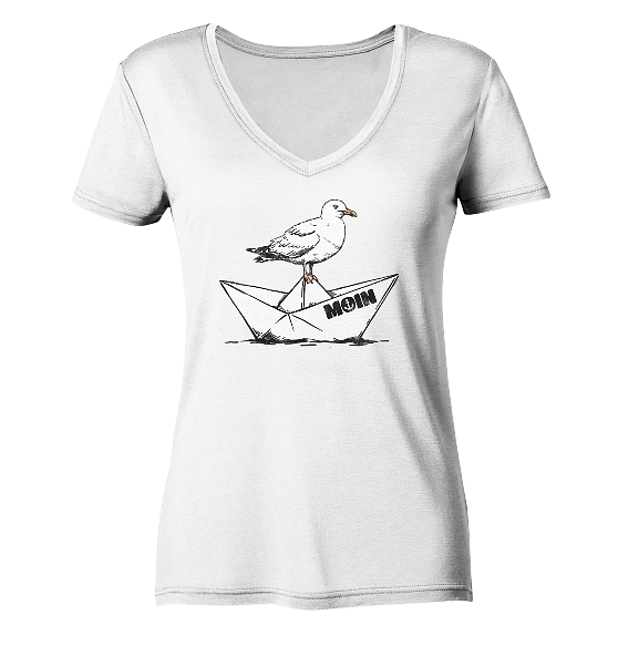 Papierschiff Möwe Moin - Damen Bio V-Neck Shirt