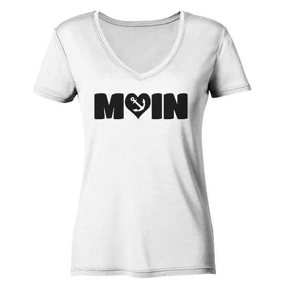 Moin Spruch mit Herz Anker - Damen Bio V-Neck Shirt - Kiebitzdelle