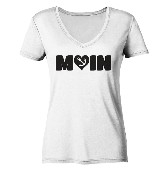 Moin Spruch mit Herz Anker - Damen Bio V-Neck Shirt