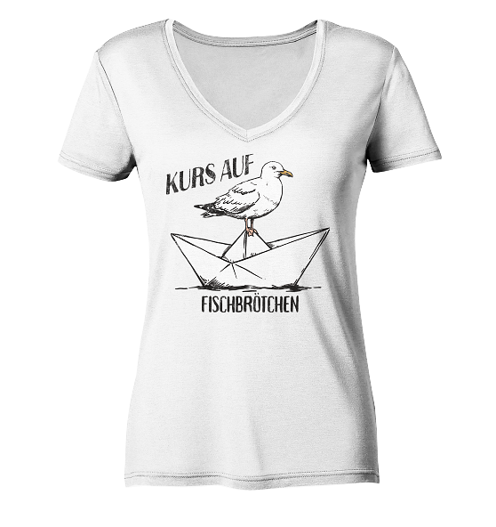 Kurs auf Fischbrötchen Papierschiff Möwe - Damen Bio V-Neck Shirt - Kiebitzdelle